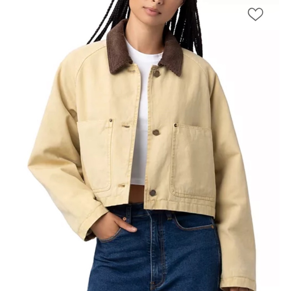 Blank NYC Breaking Camp Beige Cropped Jacket with Brown Corduroy Collar (NWT)